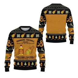 2026 Christmas DND Drinking Fireball Solves Most Of Problems Ugly Sweater