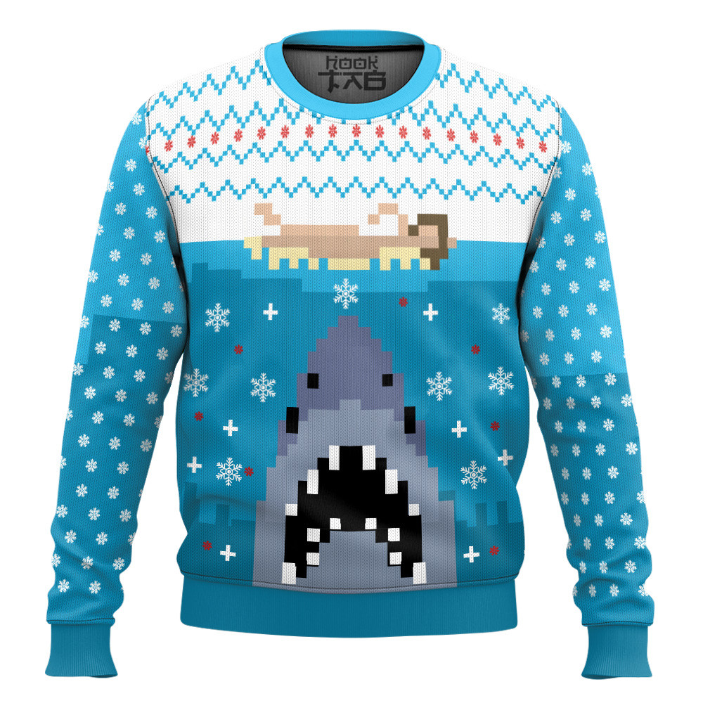 Jaws Blue Knitting Pattern Ugly Christmas Sweater Gift For Christmas