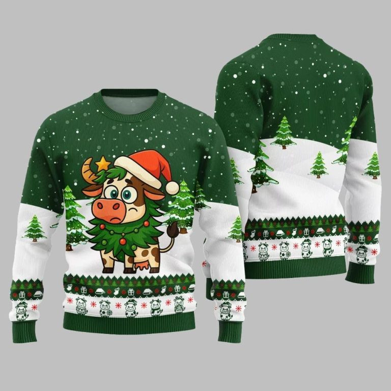 2026 Christmas Adorable Santa Cow Ugly Christmas Sweater