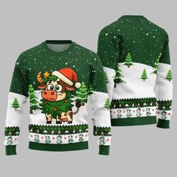 2026 Christmas Adorable Santa Cow Ugly Christmas Sweater