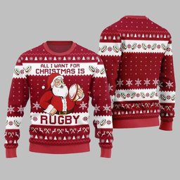2026 Christmas All I Want For Christmas Is Rugby Ugly Christmas Sweater