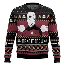 3D Make It Snow With Captian Jean-Luc Picard Christmas Ugly Sweater