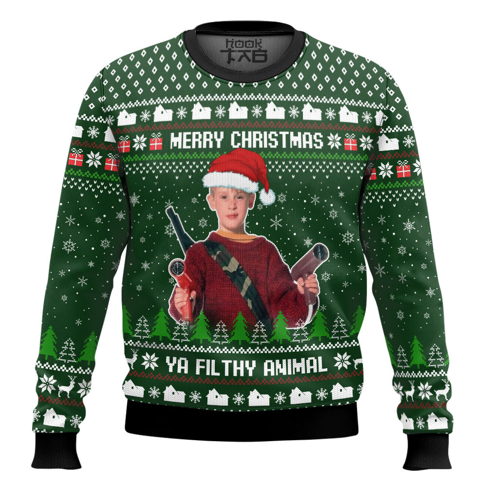Funny Merry Christmas Ya Filthy Animal Home Alone Ugly Christmas Sweater - Ugly Christmas Sweater- Jumper