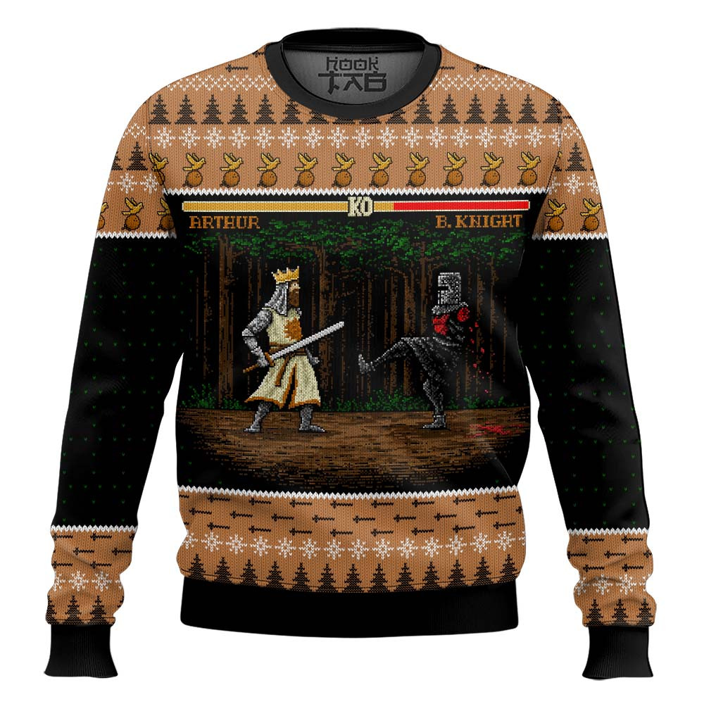 Arthur vs Black Knight Pixel Monty Python Christmas Sweater