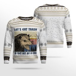 Let's Eat Trash &amp; Get Hit By A Car Opossum Ugly Christmas Sweater Type 2