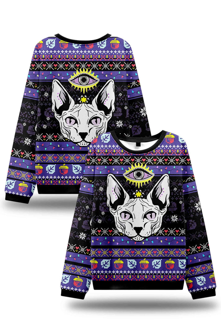 Purplehecate Mystical Cat Ugly Christmas Sweater 2026