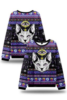 Purplehecate Mystical Cat Ugly Christmas Sweater 2026