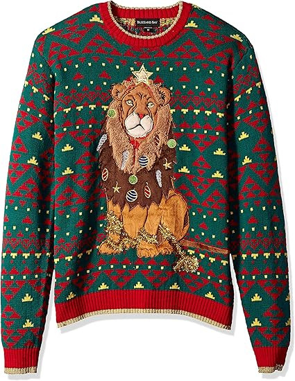 Lion Christmas Holiday Pullover Green Red Ugly Christmas Sweater