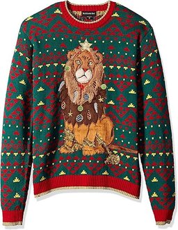 Lion Christmas Holiday Pullover Green Red Ugly Christmas Sweater