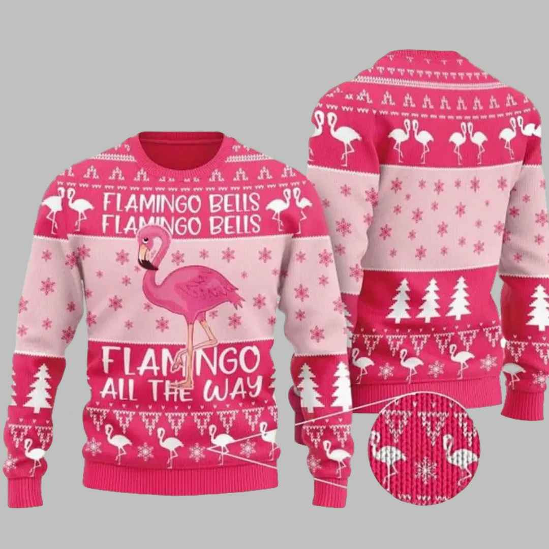 Pink Flamingo All The Way Ugly Christmas Sweater