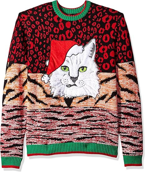 Santa Cat Animal Print Christmas Ugly Sweater