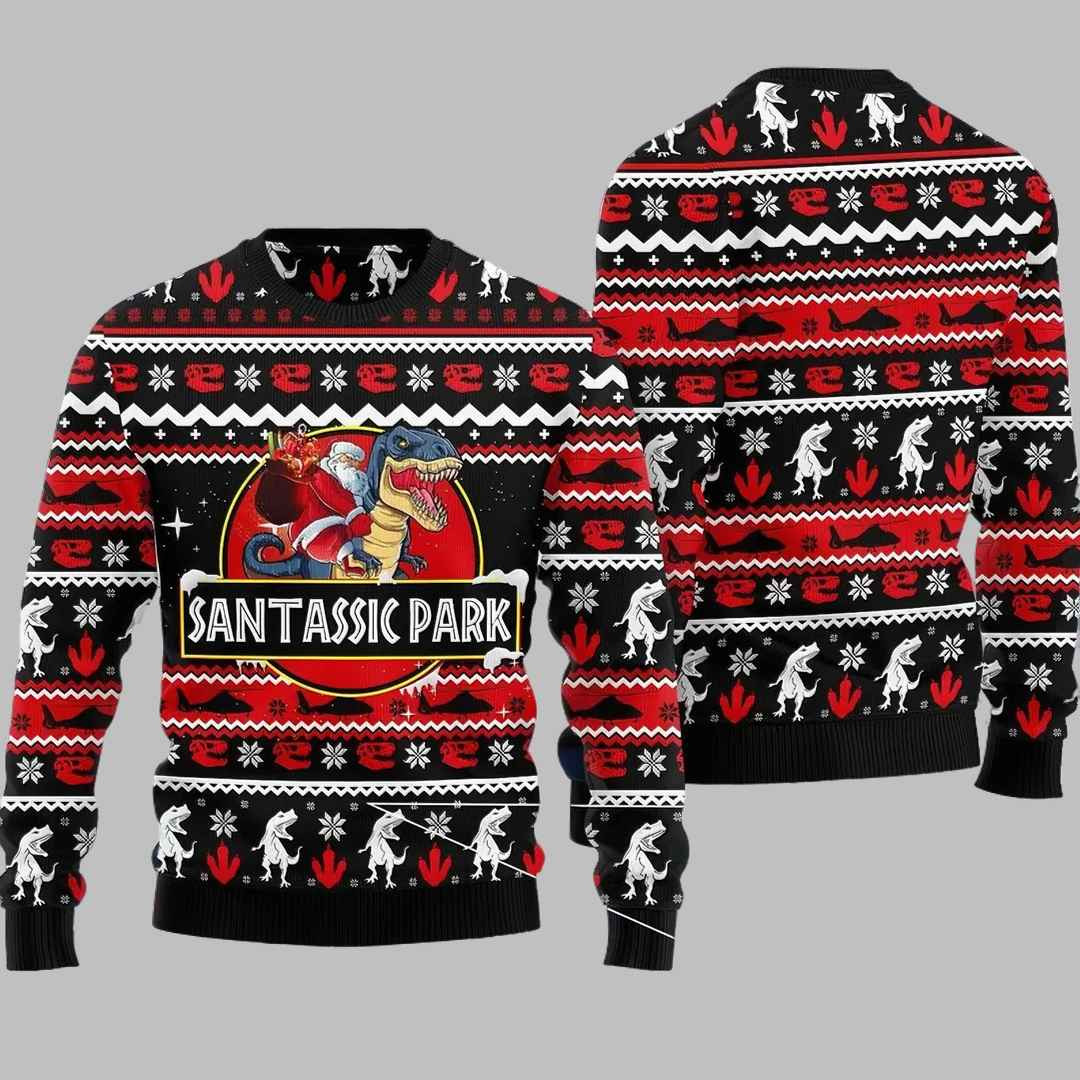 Santassic Park Dinosaur Ugly Christmas Sweater