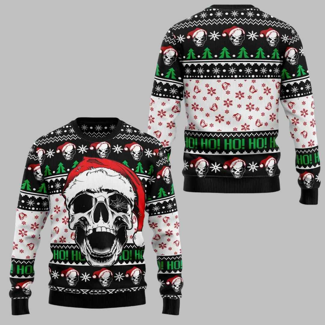 Hohoho Skeleton Skull Santa Ugly Christmas Sweater