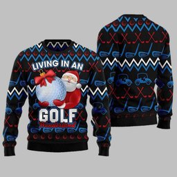 Santa Clause Golf Wonderland Ugly Christmas Sweater