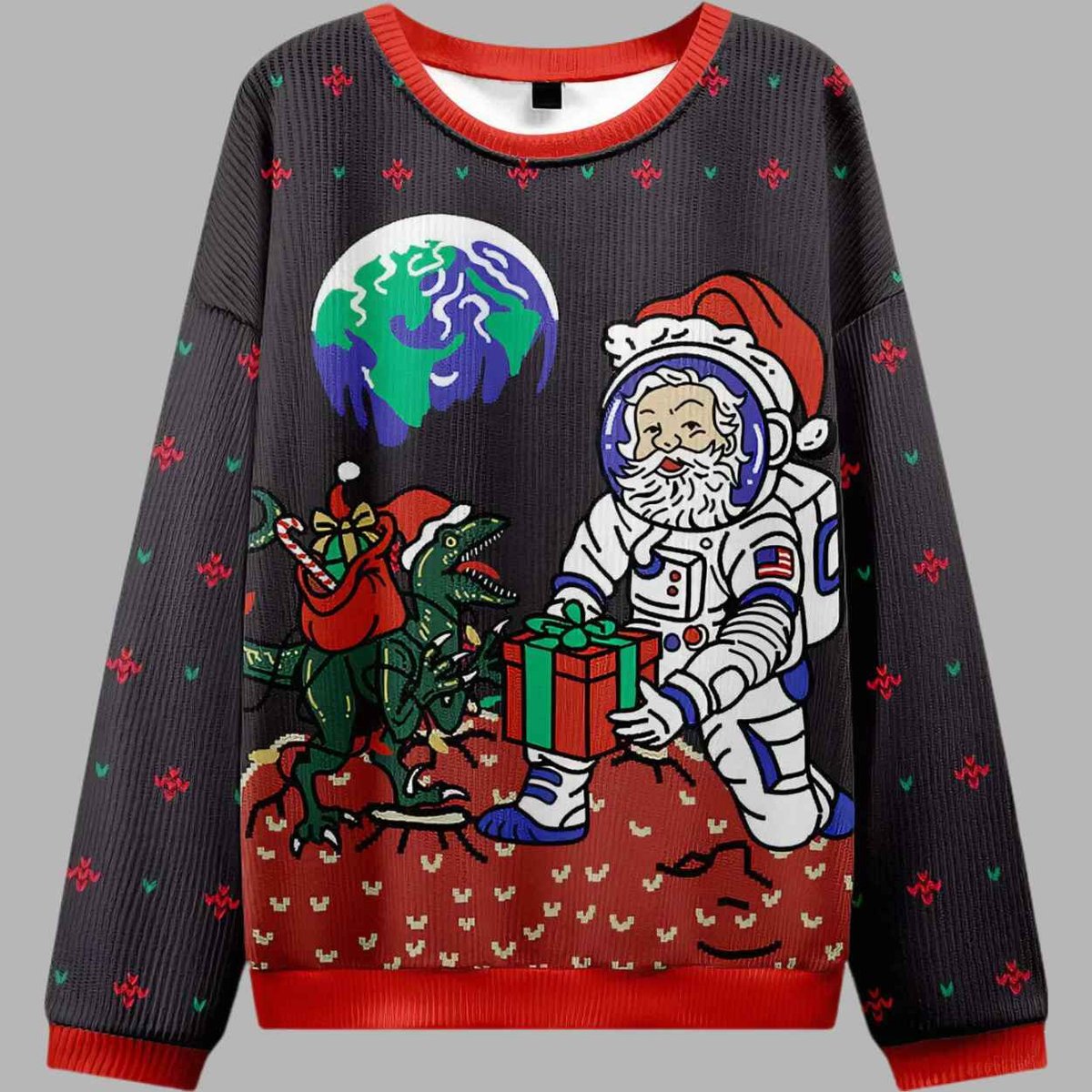 Astronaut Santa Black Ugly Christmas Sweater