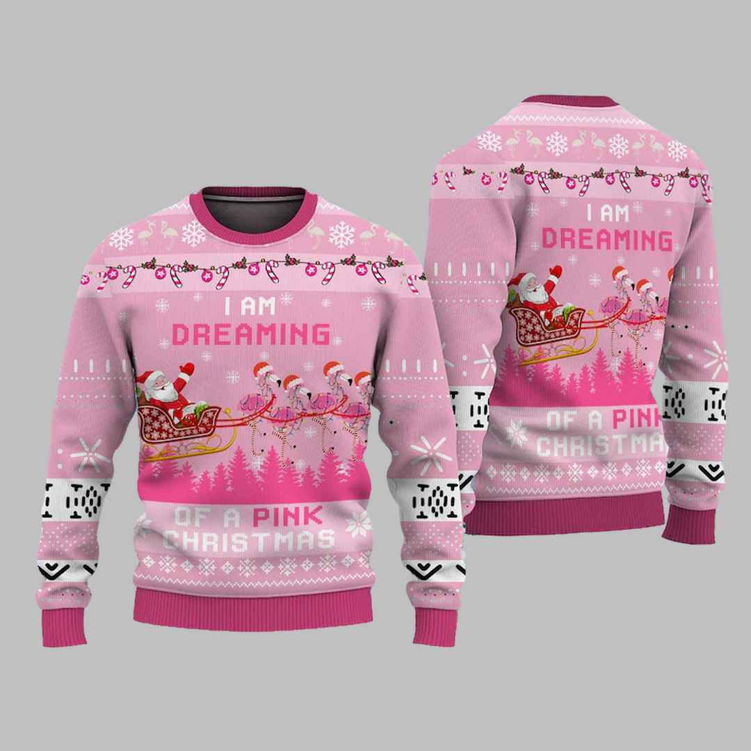 Flamingo I Am Dreaming Of A Pink Christmas Ugly Christmas Sweater