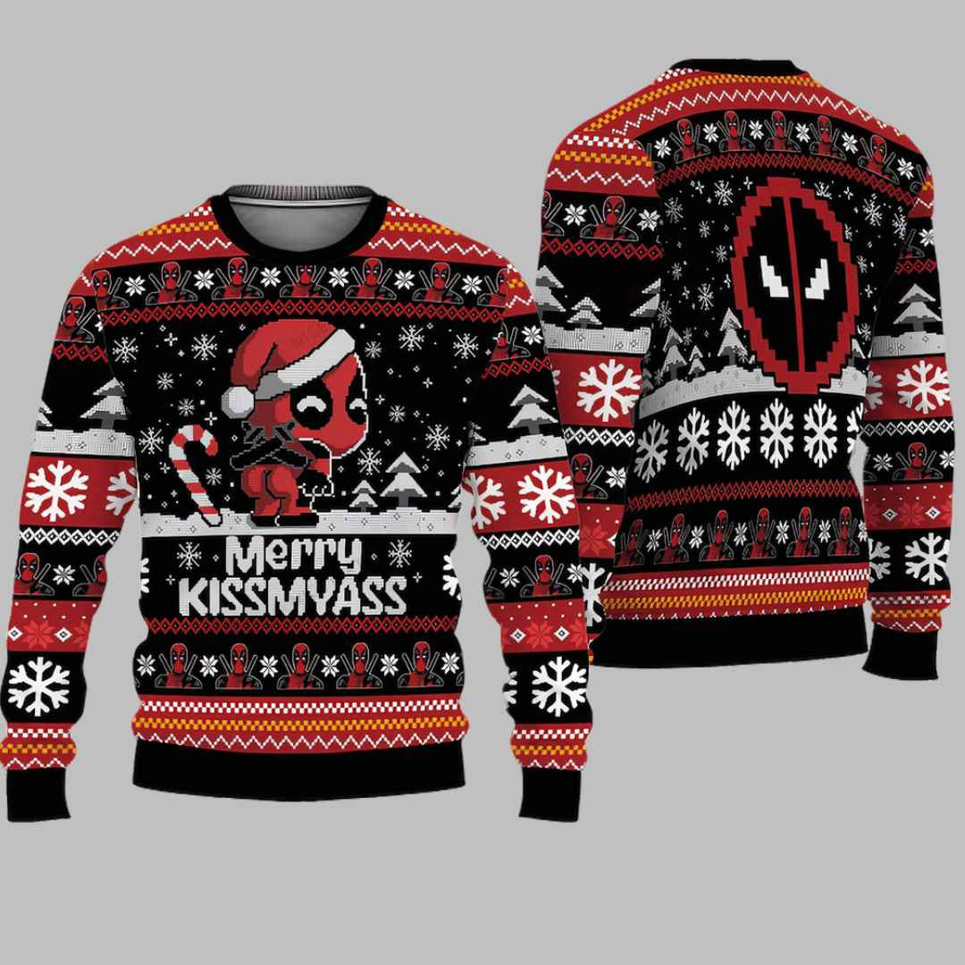 Chibi Deadpool Merry Kissmyass Ugly Christmas Sweater