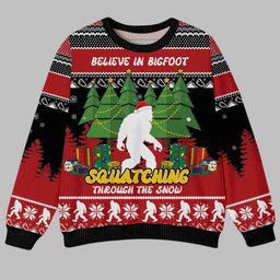 Bigfoot Squatching Through The Snow Ugly Christmas Sweater