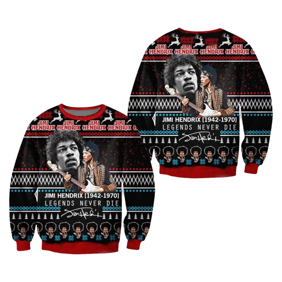 Jimi Hendrix Legends Never Die Ugly Christmas Sweater