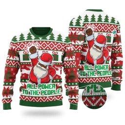 Black Santa All Power To The People Ugly Christmas Sweater