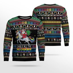 Jingle Bells All The Gay With Santa And Unicorns Ugly Christmas Sweater