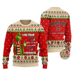 Grinch I Will Drink Here Or There I Will Drink Everywhere Jameson Ugly Christmas Sweater