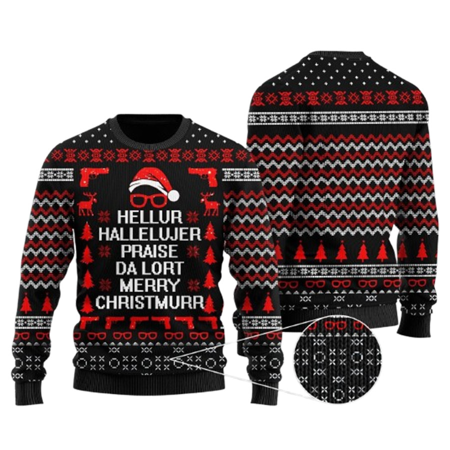 Hellur Hallelujer Praise Da Lort Merry Sweate Ugly Christmas Sweater