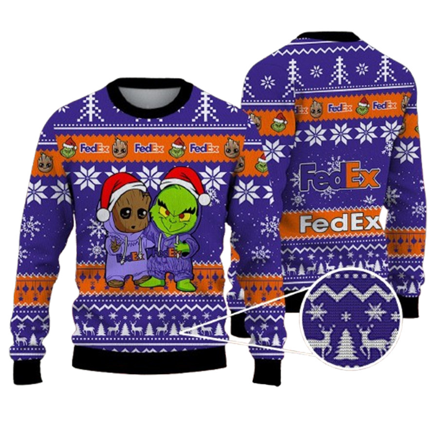 Fedex Best Friends Baby Groot And Grinch Ugly Christmas Sweater