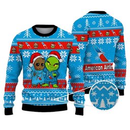 The American Airlines Company Best Friends Baby Groot And Grinch Santta Funny Ugly Christmas Sweater