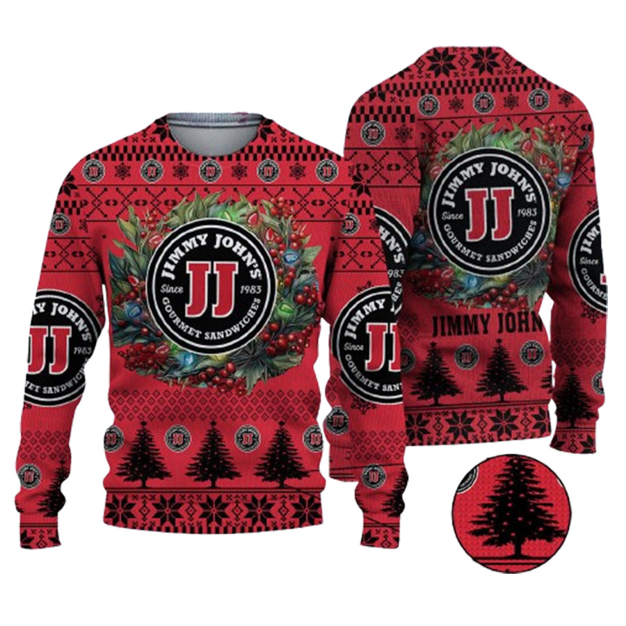 Christmas 2024 Jimmy Johns Logo Ugly Christmas Sweater