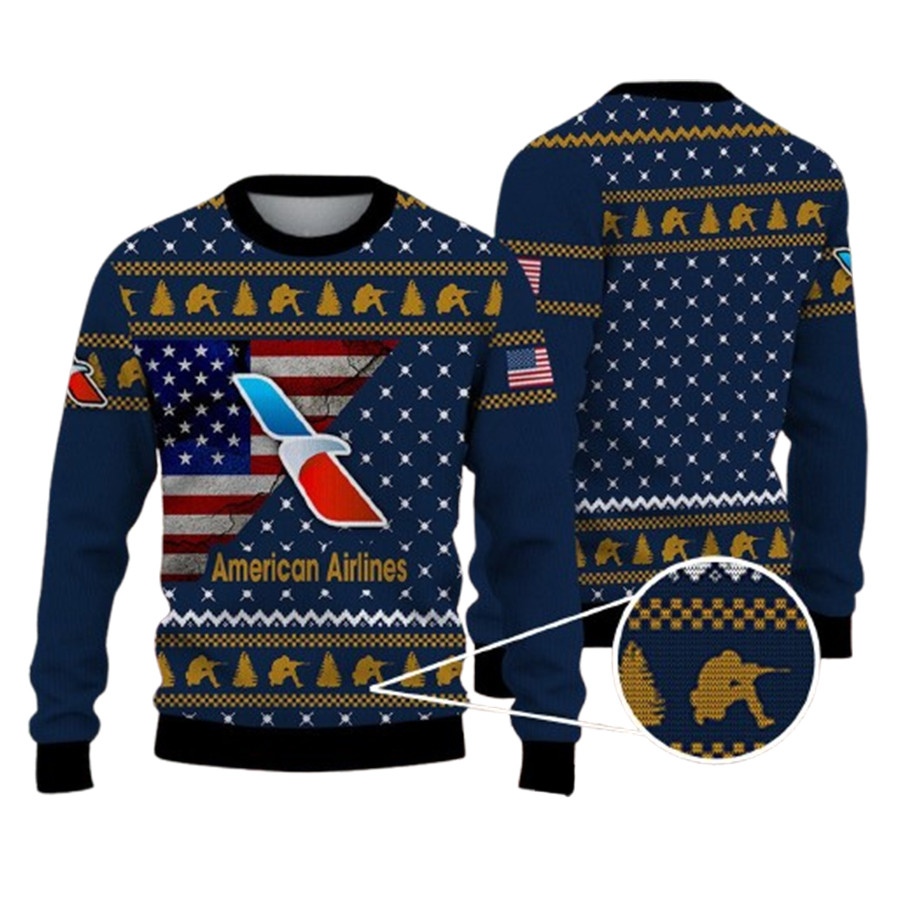 The American Airlines Company Hunting Usa Flag Ugly Christmas Sweater