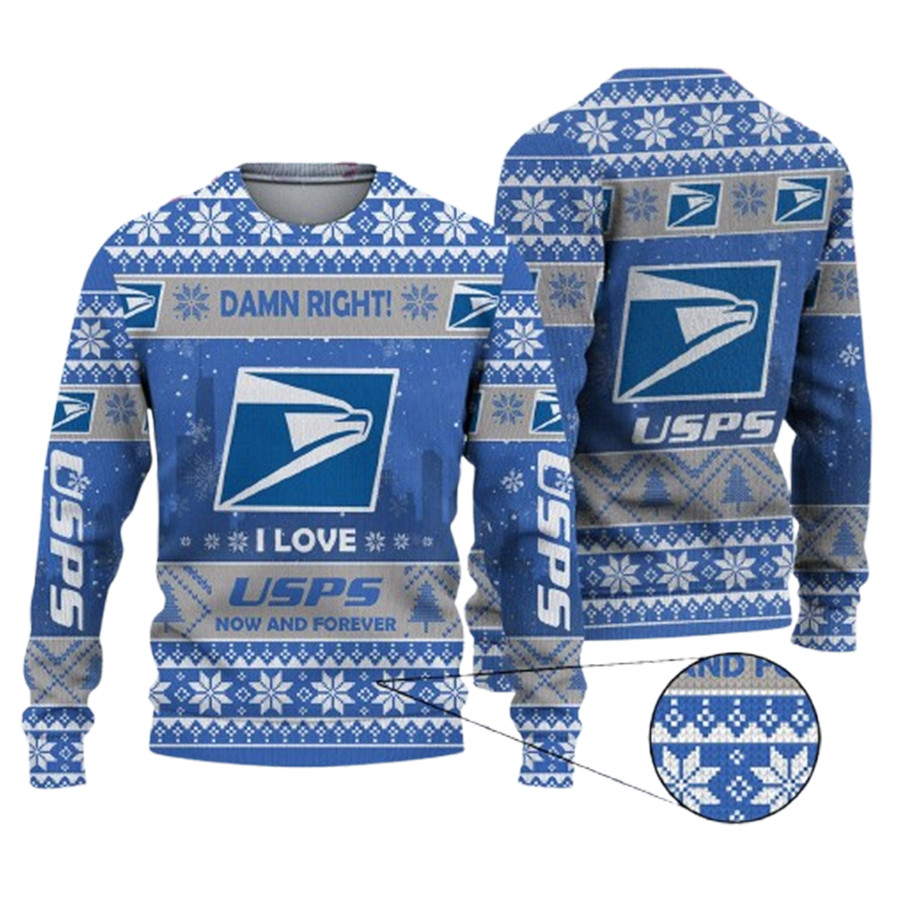 Damn Right I Love Usps Now And Forever Ugly Christmas Sweater
