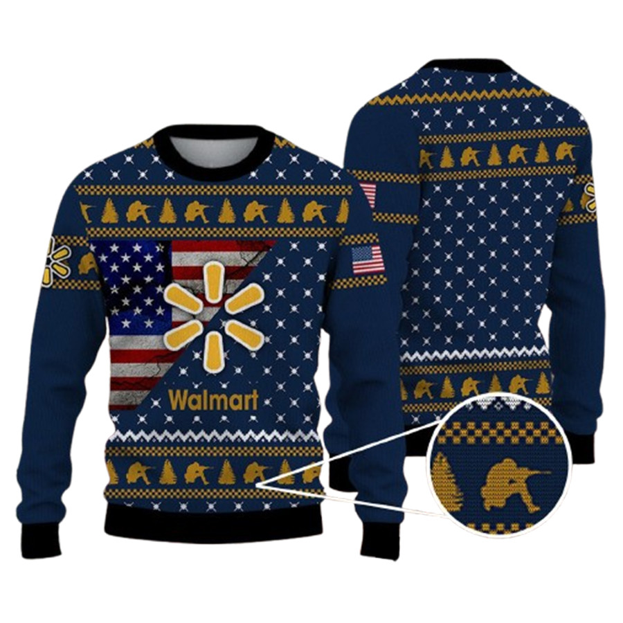 The Walmart Company Hunting Usa Flag Ugly Christmas Sweater