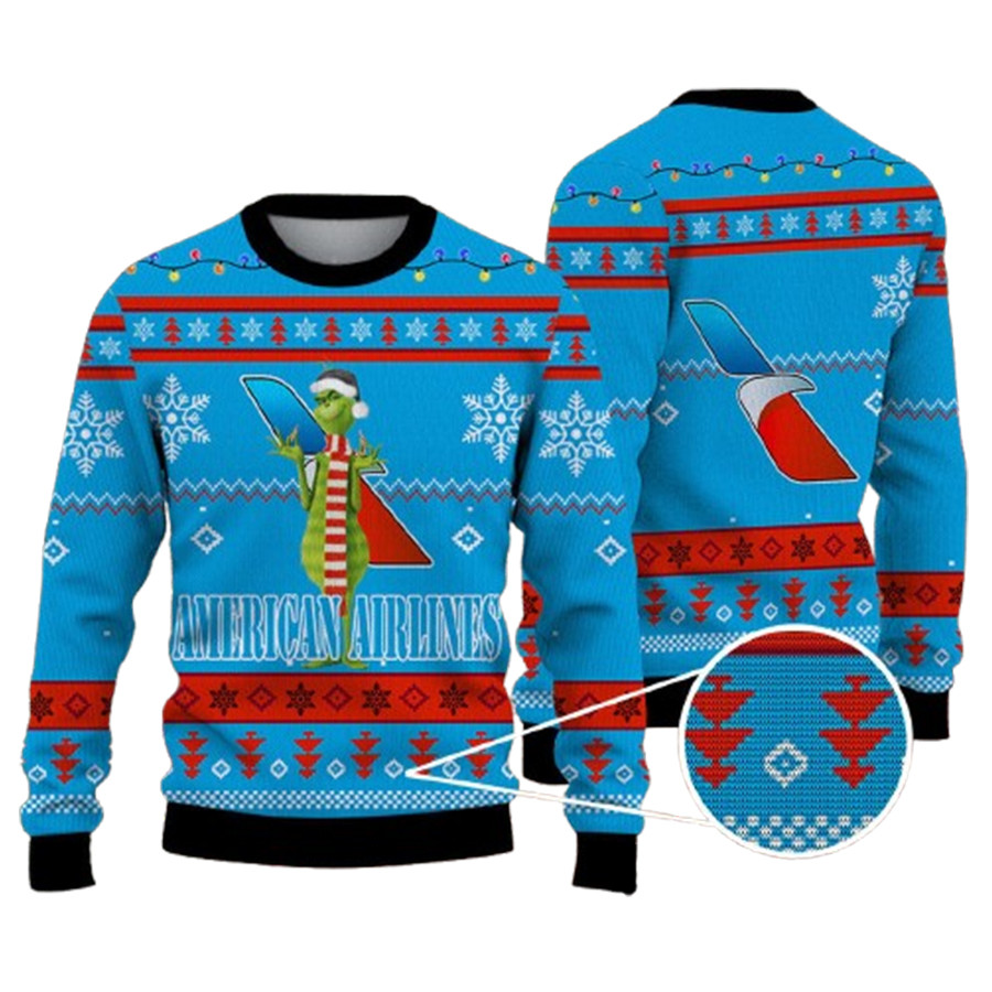 All I Want For Christmas Is American Airlines With Santa Grinch Ugly Christmas Sweater