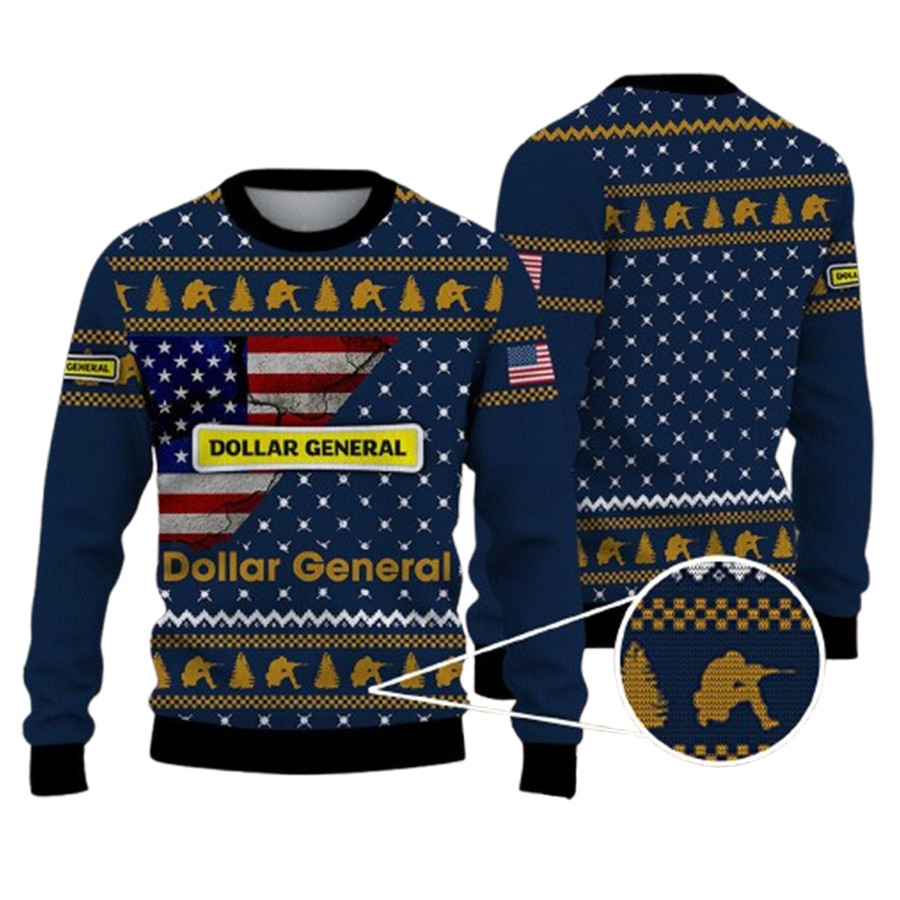 The Dollar General Company Hunting Usa Flag Ugly Christmas Sweater