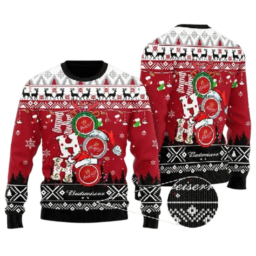 Hohoho Budweiser Beer Ugly Christmas Sweater