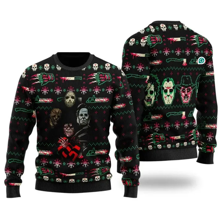 Killer Horror Movie Characters Ugly Christmas Sweater