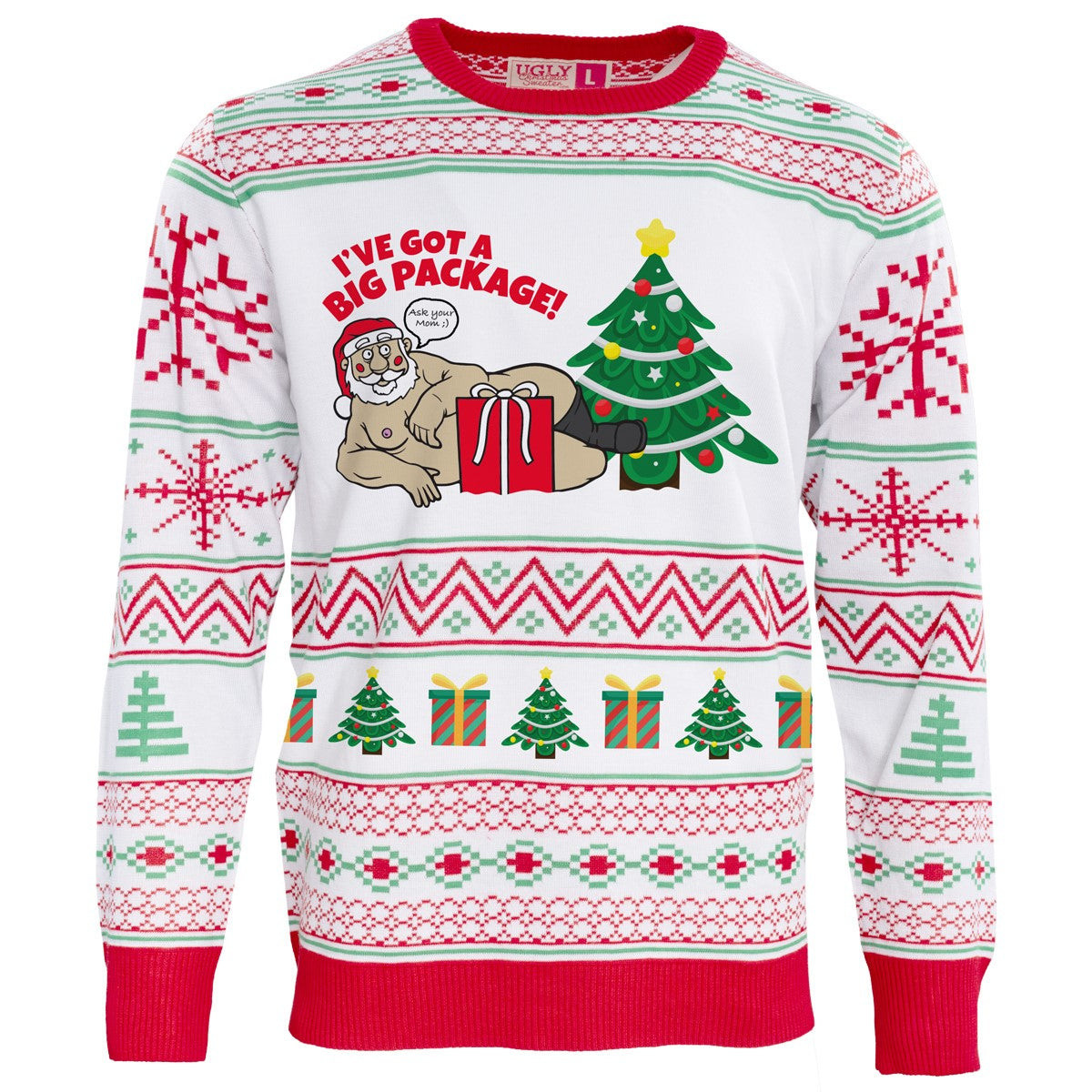 Santa's Big Package Ornament Ugly Christmas Sweater