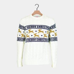 Classy White Reindeer Family Organic Cotton Ugly Christmas Sweater
