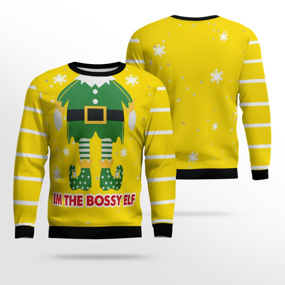 I'm The Bossy Elf Ugly Christmas Sweater Golden Yellow