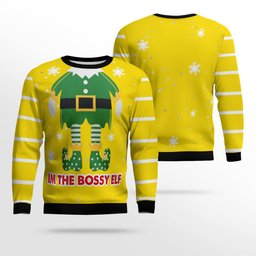 I'm The Bossy Elf Ugly Christmas Sweater Golden Yellow