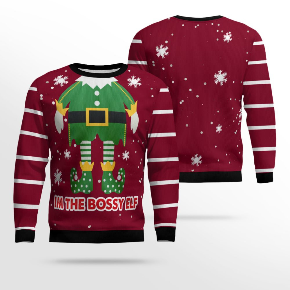 I'm The Bossy Elf Ugly Christmas Sweater Burgundy