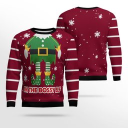 I'm The Bossy Elf Ugly Christmas Sweater Burgundy