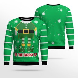 I'm The Bossy Elf Ugly Christmas Sweater Green