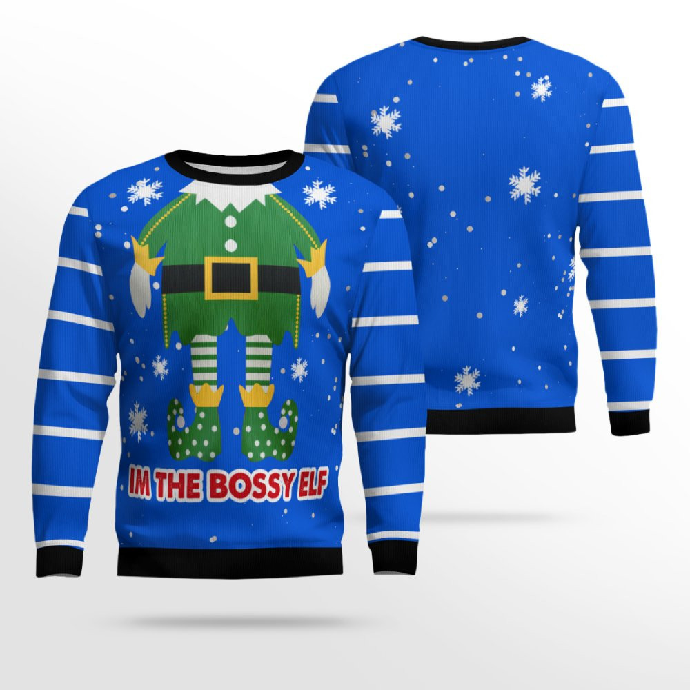 I'm The Bossy Elf Ugly Christmas Sweater Blue