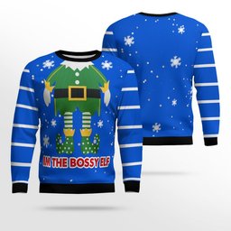 I'm The Bossy Elf Ugly Christmas Sweater Blue