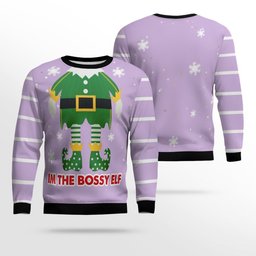 I'm The Bossy Elf Ugly Christmas Sweater Dreamy Lavender