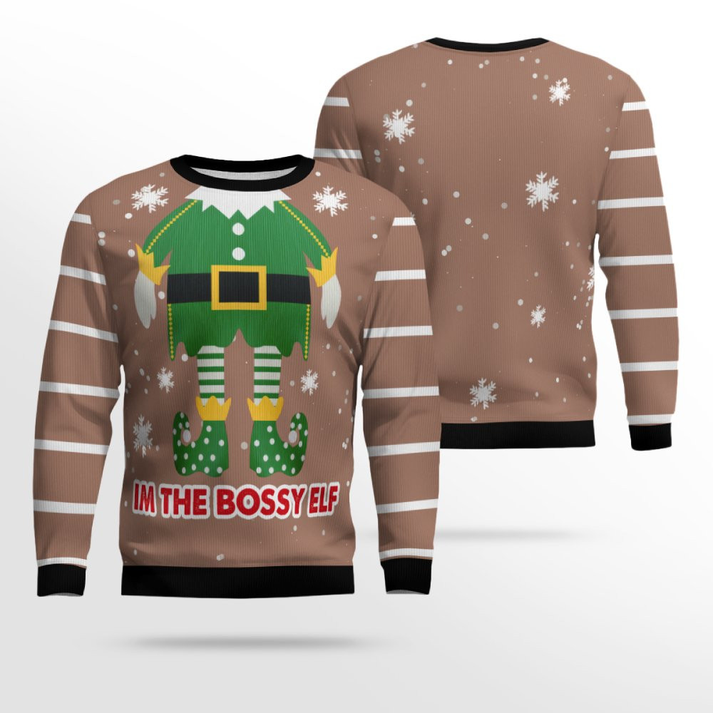 I'm The Bossy Elf Ugly Christmas Sweater Mocha Mousse