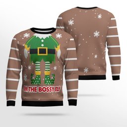 I'm The Bossy Elf Ugly Christmas Sweater Mocha Mousse