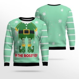 I'm The Bossy Elf Ugly Christmas Sweater Seafoam Green